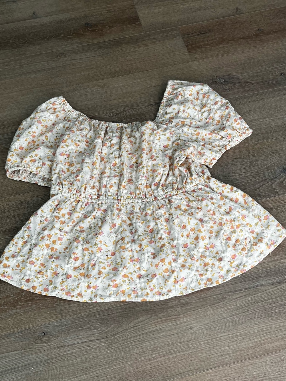 Sweet Rain Floral Puff-Sleeve Top in Cream, Pink and Yellow size 2XL